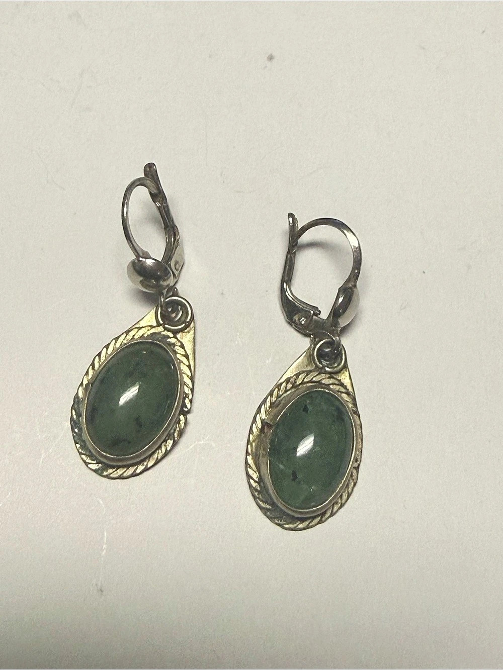 Vintage Green Oval Gemstone Drop Earrings